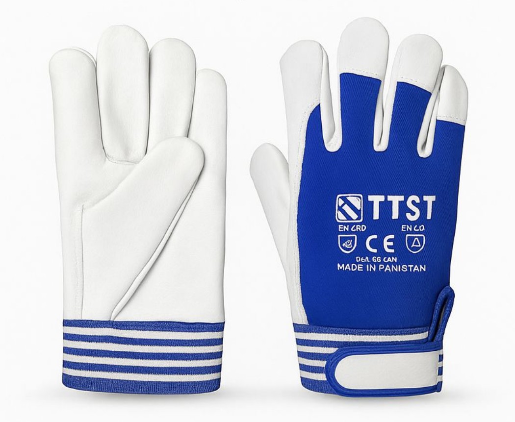 Blue/White Leather Driver Gloves - Ttst